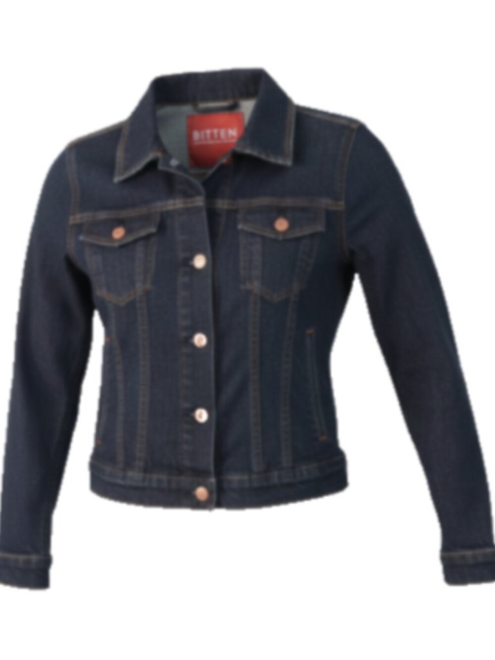 BITTEN Women Denim Jacket XS Dark Wash Stretch Fitted Button Front Classic NWOT